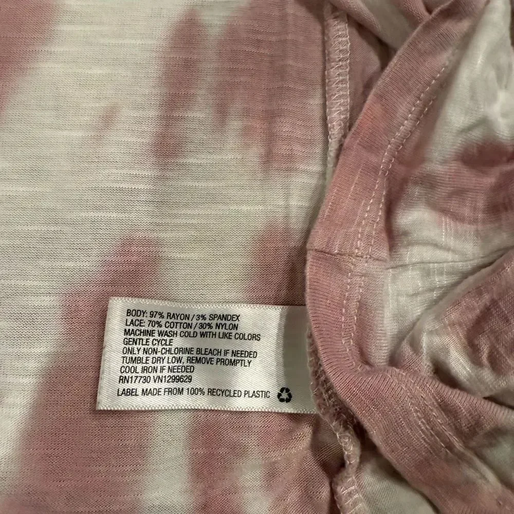 Knox Rose tie-dye top, pink and white, ruffled sleeves, size medium
